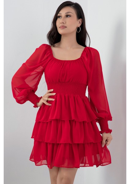 Kat Kat Volanlı Şifon Elbise 793-2831 fiyatları