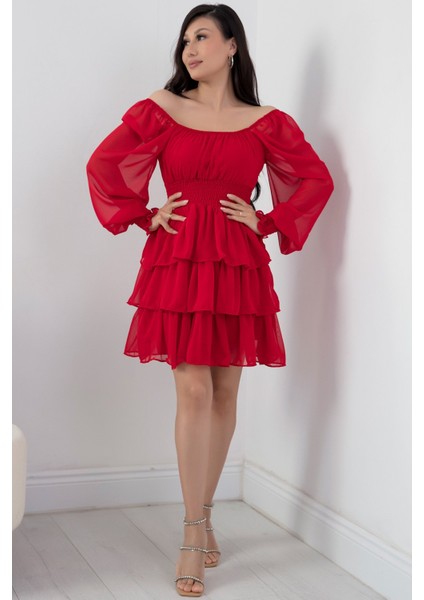 Kat Kat Volanlı Şifon Elbise 793-2831 modelleri