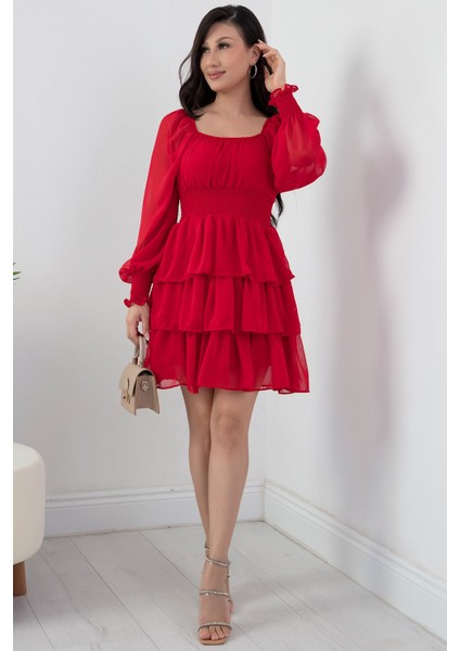 Kat Kat Volanlı Şifon Elbise 793-2831 fırsatları