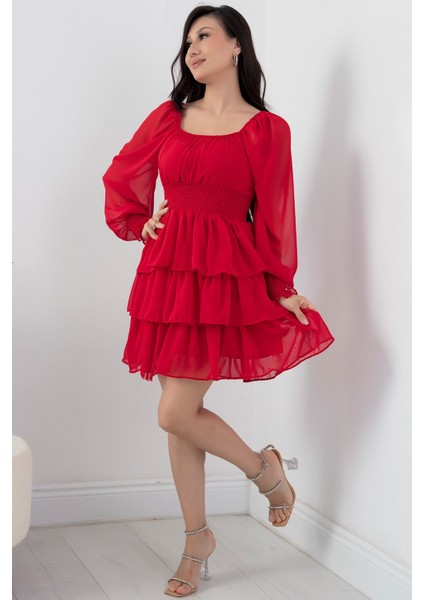 Kat Kat Volanlı Şifon Elbise 793-2831 indirimleri