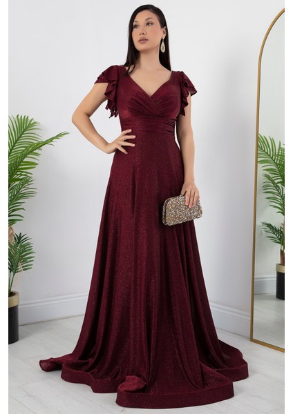 Kol Volanlı Simli Abiye Elbise 39925 modelleri