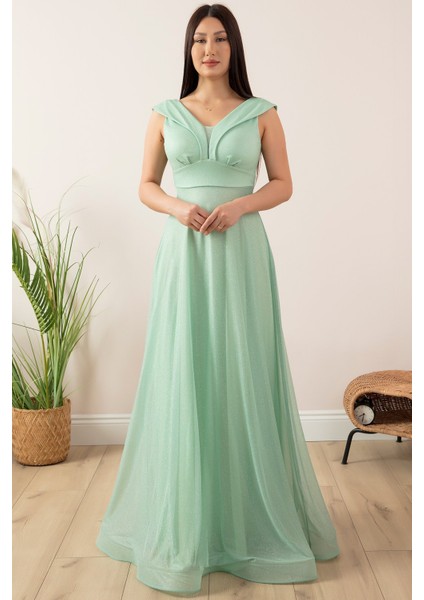 Simli Tül Uzun Abiye Elbise 13280 modelleri