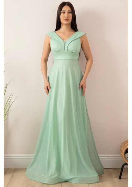 Simli Tül Uzun Abiye Elbise 13280 fırsatları