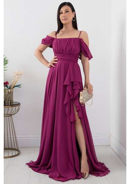 Eteği Fırfırlı Askılı Şifon Elbise 1380