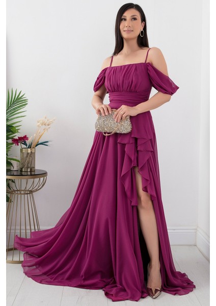 Eteği Fırfırlı Askılı Şifon Elbise 1380 modelleri