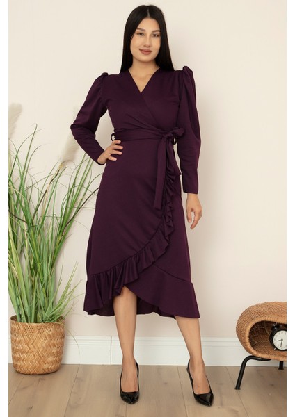 Kruvaze Etek Fırfırlı Kemerli Elbise 22-228 fiyatları