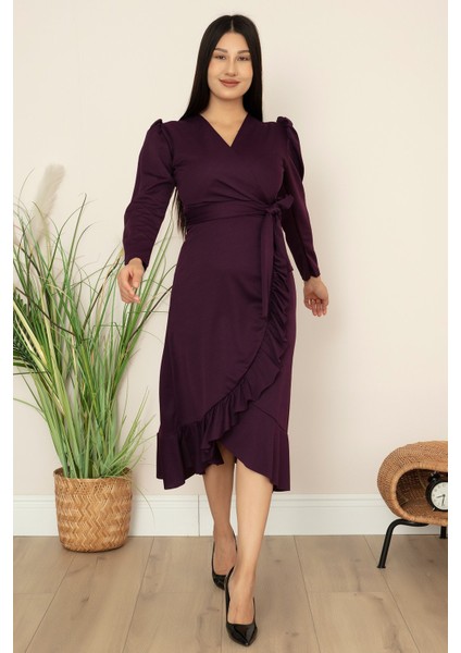 Kruvaze Etek Fırfırlı Kemerli Elbise 22-228 modelleri