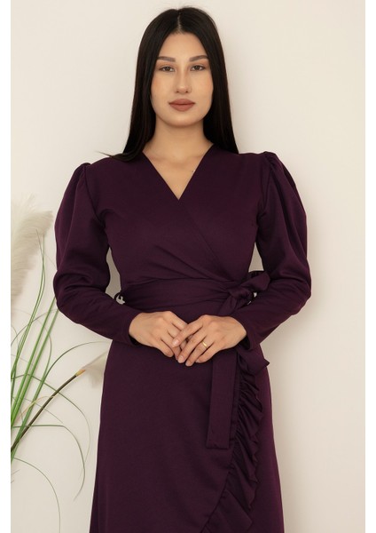 Kruvaze Etek Fırfırlı Kemerli Elbise 22-228 fırsatları