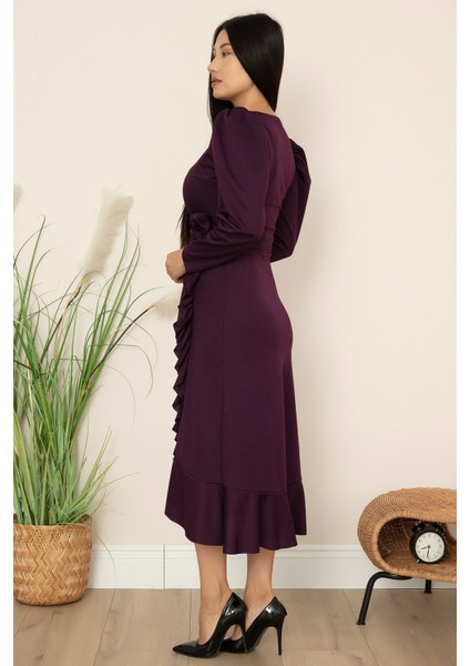 Kruvaze Etek Fırfırlı Kemerli Elbise 22-228 indirimleri