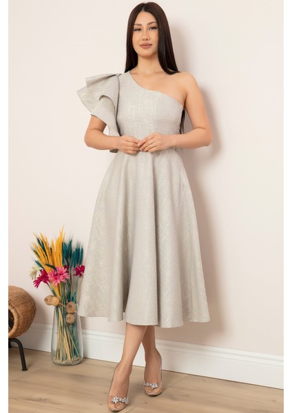Simli Tek Omuz Volan Detaylı Elbise 13408 fırsatları