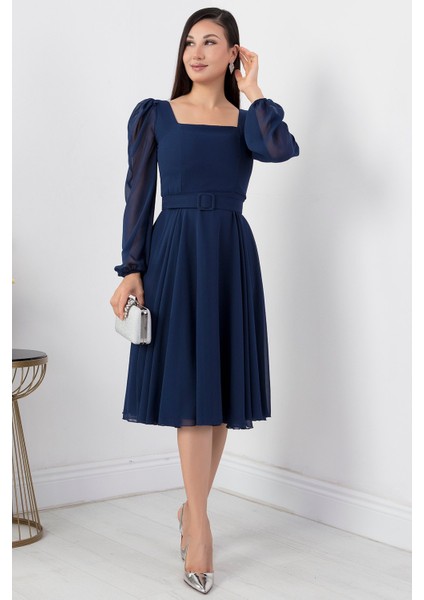 Kare Yaka Şifon Elbise DNS1302 modelleri