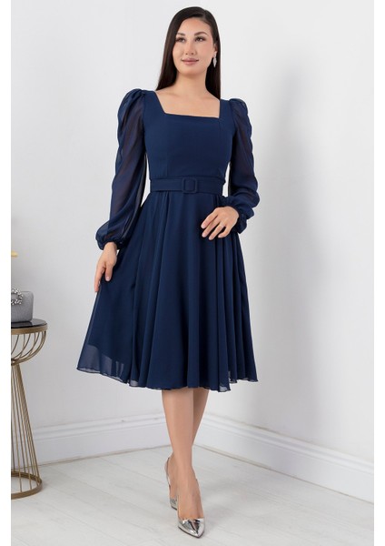Kare Yaka Şifon Elbise DNS1302 fırsatları