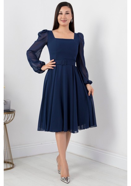 Kare Yaka Şifon Elbise DNS1302 indirimleri