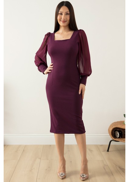 Kolları Şifon Elbise 13389