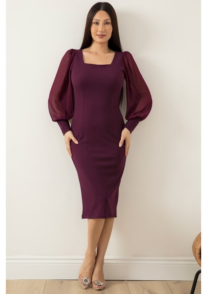 Kolları Şifon Elbise 13389 modelleri