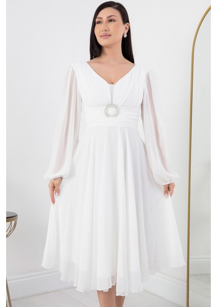 Tokalı Kemerli Şifon Elbise 1449 fiyatları