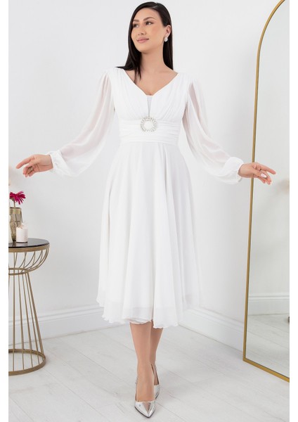 Tokalı Kemerli Şifon Elbise 1449 modelleri