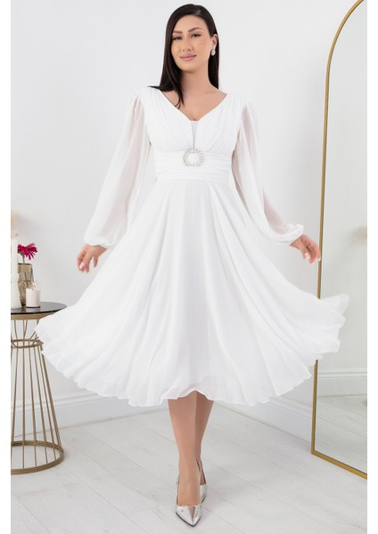 Tokalı Kemerli Şifon Elbise 1449 fırsatları