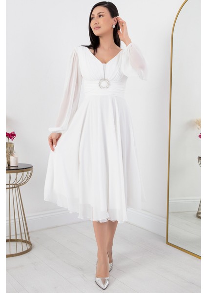 Tokalı Kemerli Şifon Elbise 1449 indirimleri