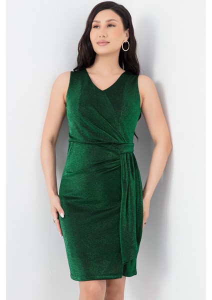 Sıfır Kol Yandan Pileli V Yaka Midi Abiye Elbise 13440 fiyatları