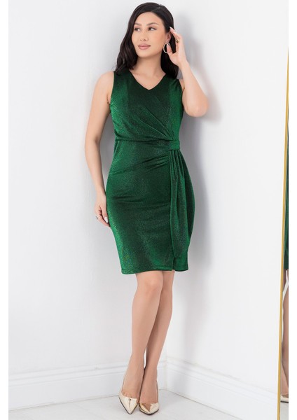 Sıfır Kol Yandan Pileli V Yaka Midi Abiye Elbise 13440 fırsatları