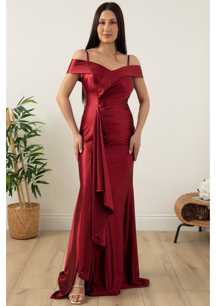 Askılı Pileli Saten Elbise 39423