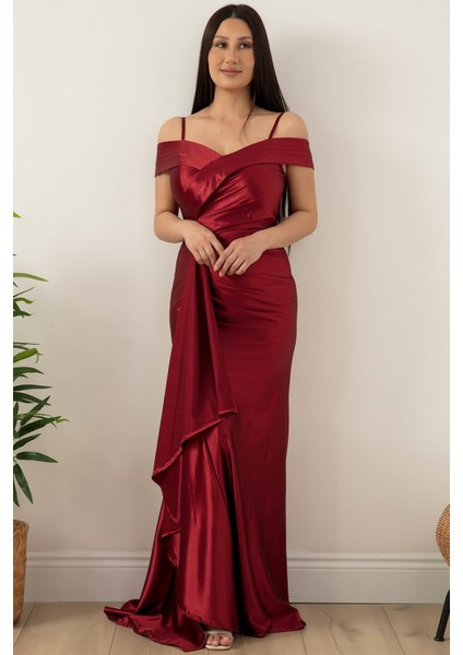 Askılı Pileli Saten Elbise 39423 modelleri