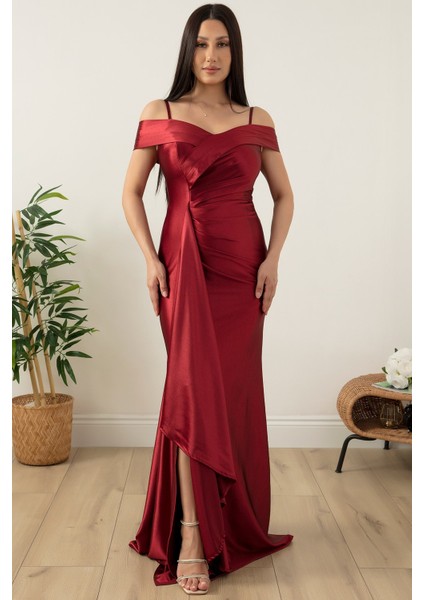 Askılı Pileli Saten Elbise 39423 fırsatları