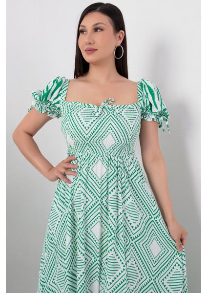 Kare Yaka Gipeli Elbise NY4322