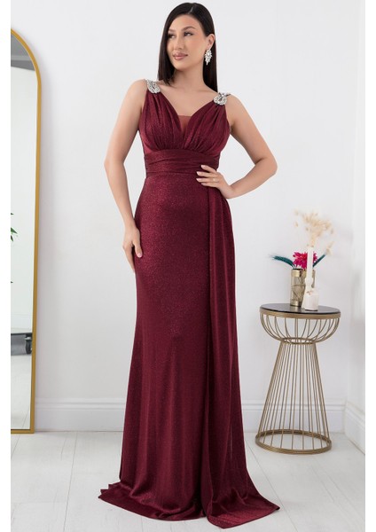 Omuz Taş Detay Simli Abiye Elbise 39844 indirimleri