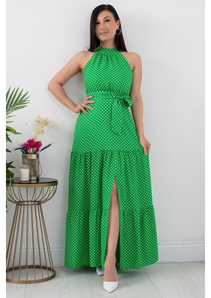 Puantiye Halter Yaka Elbise NY4233 indirimleri