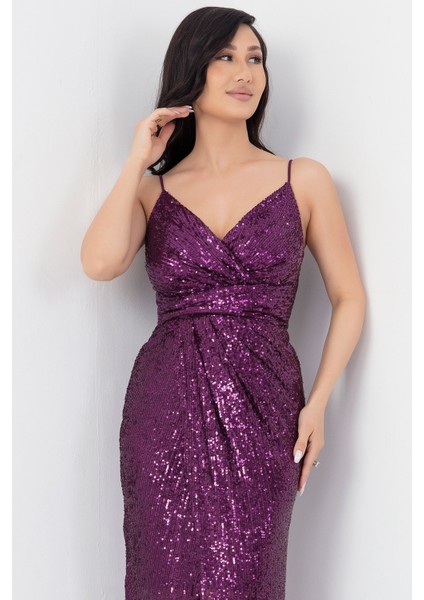 Askılı Yırtmaçlı Pulpayet Elbise 38845