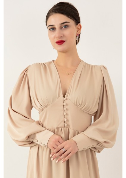 Düğemeli Saten Elbise 222788 fiyatları