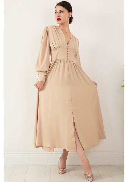 Düğemeli Saten Elbise 222788 fırsatları