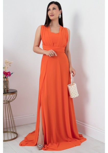 Straplez Boyundan Bağlamalı Tül Elbise 13426