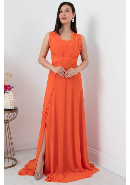 Straplez Boyundan Bağlamalı Tül Elbise 13426 modelleri