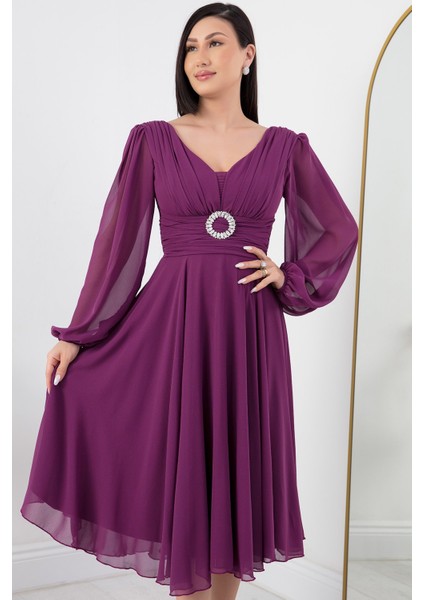 Tokalı Kemerli Şifon Elbise 1449 fiyatları