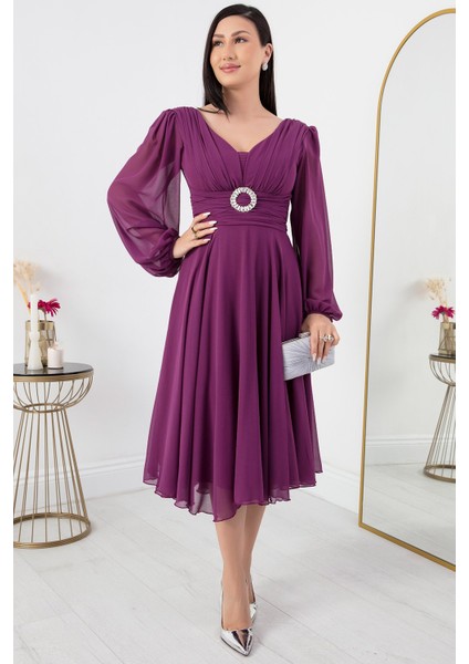 Tokalı Kemerli Şifon Elbise 1449 modelleri