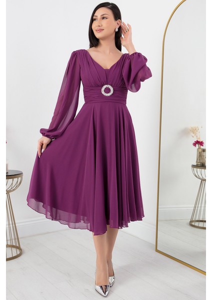 Tokalı Kemerli Şifon Elbise 1449 fırsatları