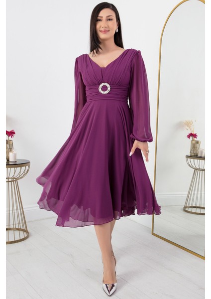 Tokalı Kemerli Şifon Elbise 1449 indirimleri