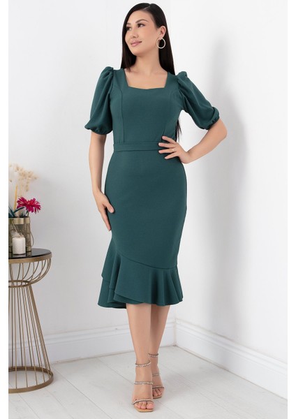 Karpuz Kol Etek Ucu Volanlı Kısa Elbise 13422 modelleri