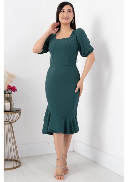Karpuz Kol Etek Ucu Volanlı Kısa Elbise 13422 fırsatları