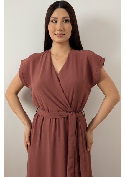Kruvaze Yaka Kemerli Midiboy Elbise 5227 fiyatları