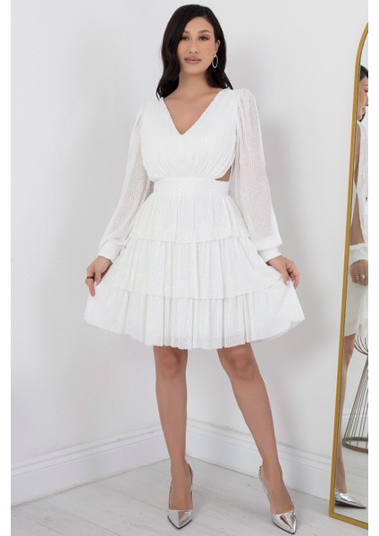 Sırtı Ip Detay Kat Kat Pulpayet Elbise DNS1478 indirimleri