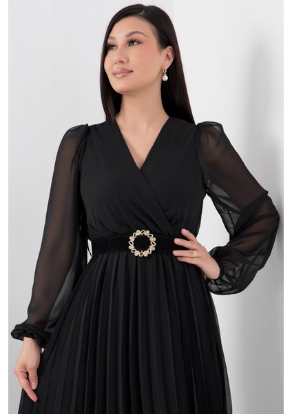 Eteği Pliseli Şifon Elbise GRS3314 fiyatları