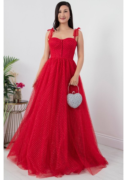 Askılı Simli Tül Elbise ECR5331