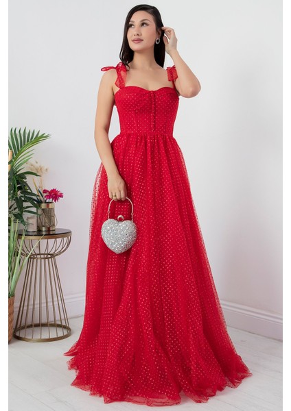 Askılı Simli Tül Elbise ECR5331 fırsatları