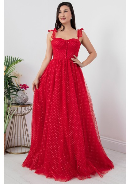 Askılı Simli Tül Elbise ECR5331 indirimleri