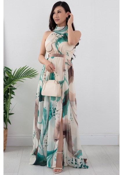Halter Yaka Şifon Elbise GRS3242