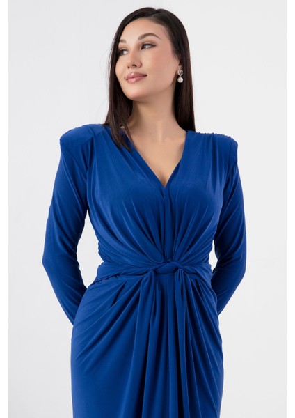 V Yaka Uzun Kol Sandy Elbise NY4411